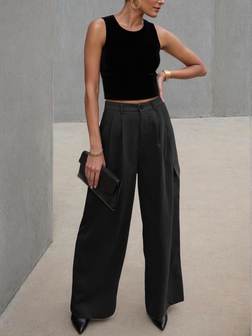 Wide-Leg Black High-Waist Cargo Pants — Women NWOT